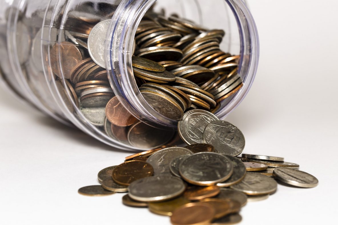 jar of quarters tipped over