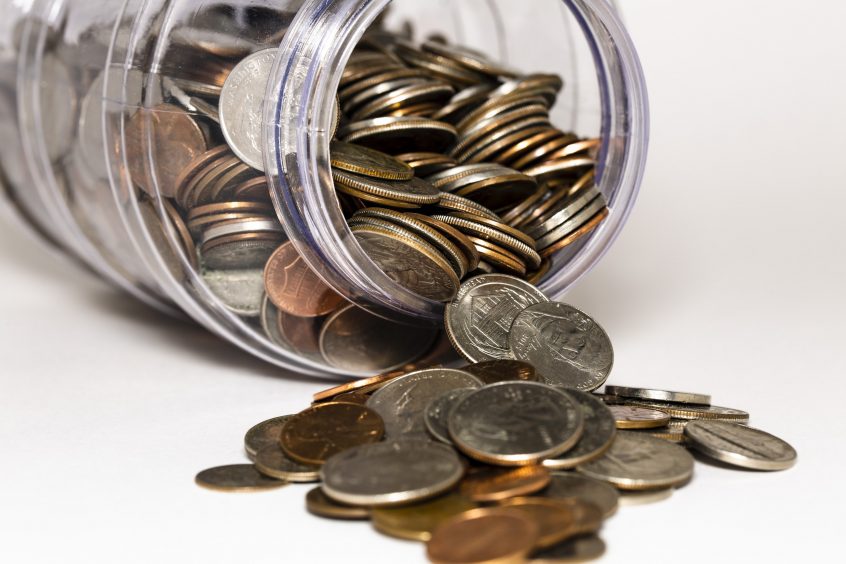 jar of quarters tipped over